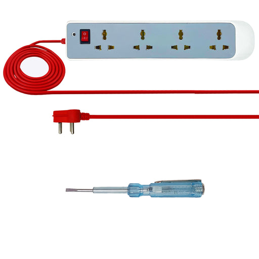 Hillgrove HGCM1306M3 Power Extension Board with 4 Universal Socket and 1 Switch with Analog Line Tester and 5 Meter Long Cable Surge Protector for Home/Computer/Fridge 4 Socket Extension Boards (White)