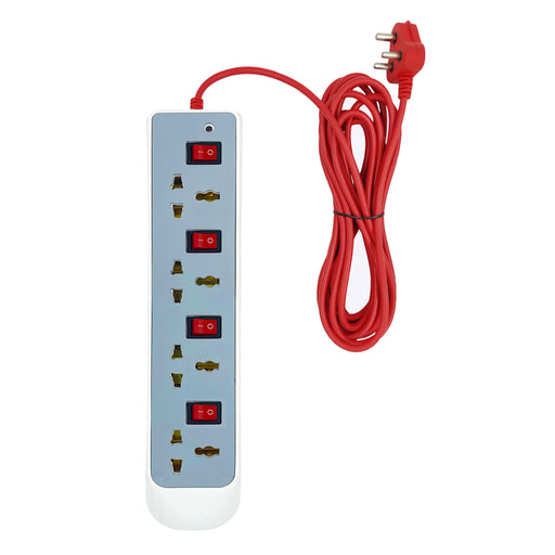 Hillgrove HGCM1308M3 Power Extension Board with 4 Universal Socket and 4 Switch and 5 Meter Long Cable Surge Protector for Home/Computer/Fridge 4 Socket Extension Boards (White)
