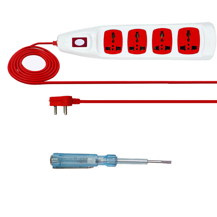 Hillgrove HGCM1312M3 Power Extension Board with 4 Universal Socket and 1 Switch with Analog Line Tester and 5 Meter Long Cable Surge Protector for Home/Computer/Fridge 4 Socket Extension Boards (White)