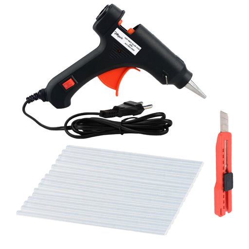 Hillgrove HGCM1327M2 Electric 20W Hot Glue Gun With 15Pcs Hot Melt Glue Sticks and Utility Knife for Craft, Art, Decoration Work Standard Temperature Corded Glue Gun (7 mm)