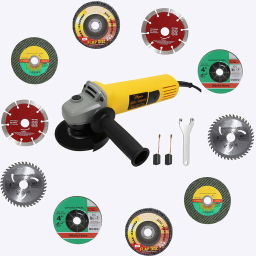 Hillgrove HGCM1353M1 4inch 850W 100% Copper Winding Hand Angle Grinder Wall Cutter Grinding Glender Cutting Machine with 10Pcs Wheels