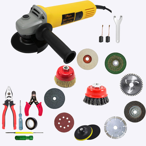 Hillgrove HGCM1354M1 4inch 850W 100% Copper Winding Hand Angle Grinder Wall Cutter Grinding Glender Cutting Machine with 10Pcs Wheels & 5Pcs Tool Kit