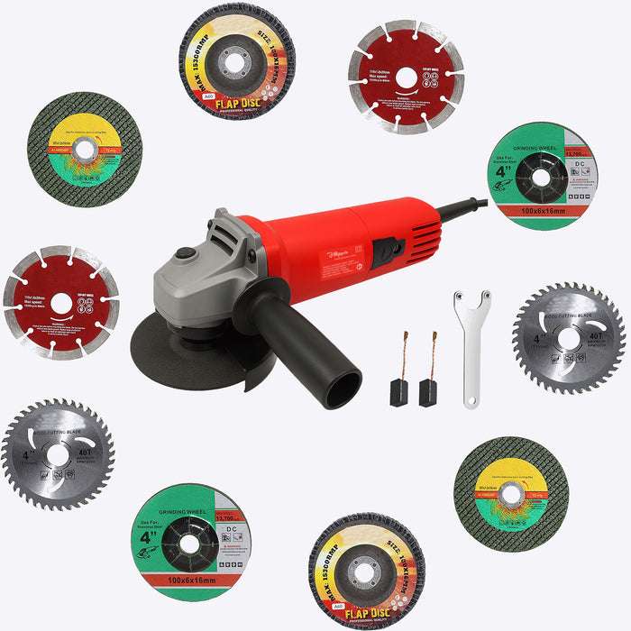 Hillgrove HGCM1356M1 4inch 850W 100% Copper Winding Hand Angle Grinder Wall Cutter Grinding Glender Cutting Machine with 10Pcs Wheels