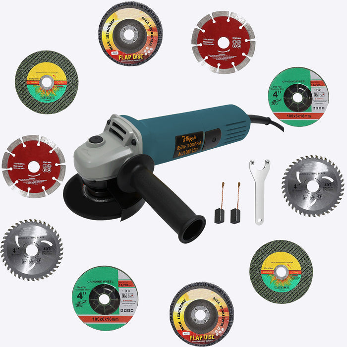 Hillgrove HGCM1359M1 4inch 850W 100% Copper Winding Hand Angle Grinder Wall Cutter Grinding Glender Cutting Machine with 10Pcs Wheels