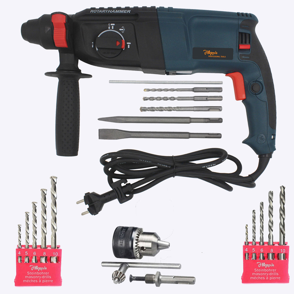 Hillgrove HGCM1362M1 1200W 100% Copper Winding 26mm Rotary Hammer Impact Gun Chipping Hammering Drilling Breaker Drill Machine Kit Set