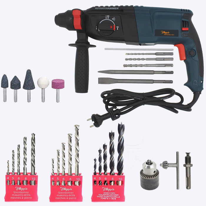 Hillgrove HGCM1363M1 1200W 100% Copper Winding 26mm Rotary Hammer Impact Gun Chipping Hammering Drilling Breaker Drill Machine Kit Set
