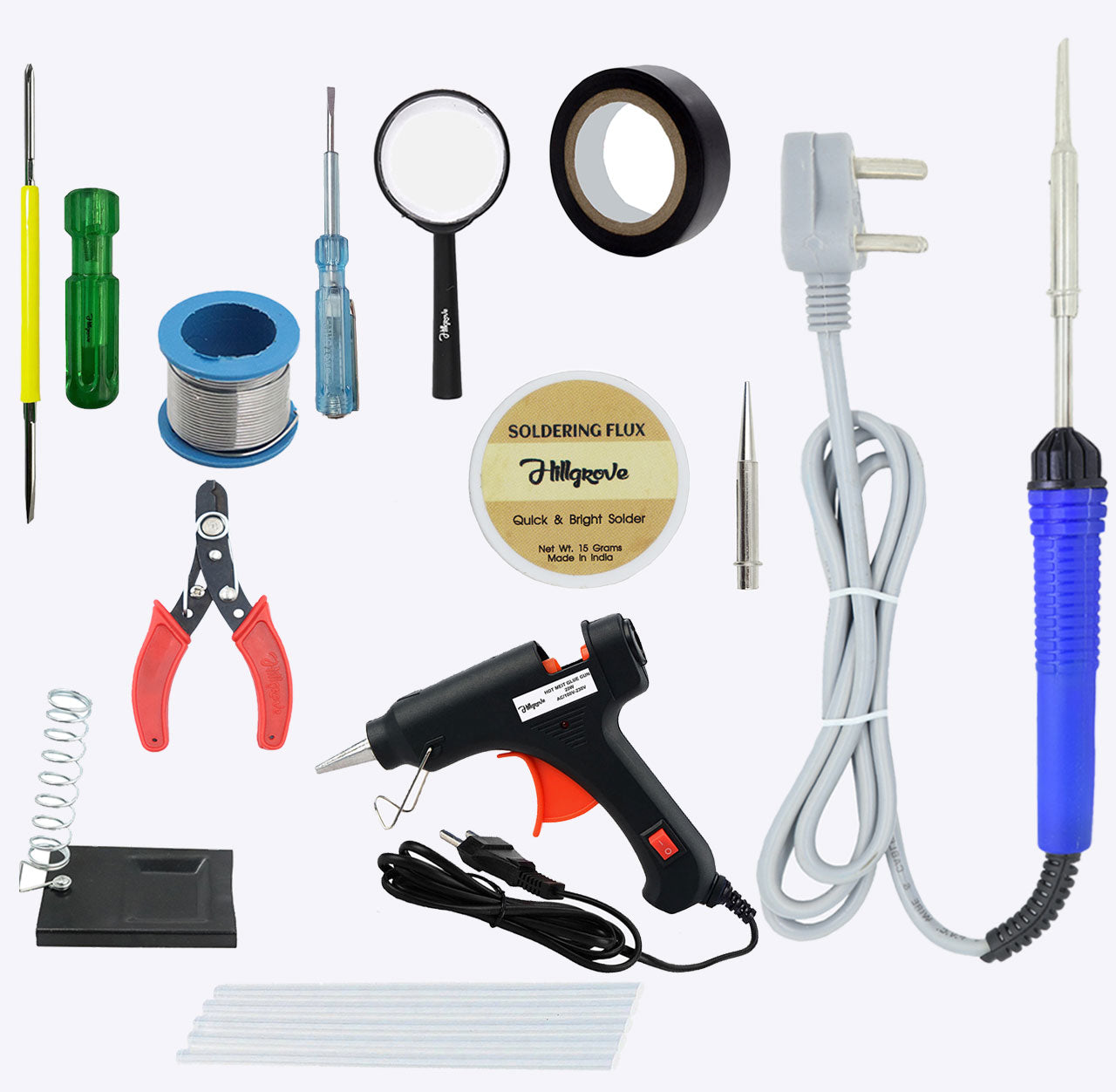 Hillgrove HGCM1369M1 12in1 Mini Hot Glue Gun 20W Small Glu Gum Machine with Sticks Set