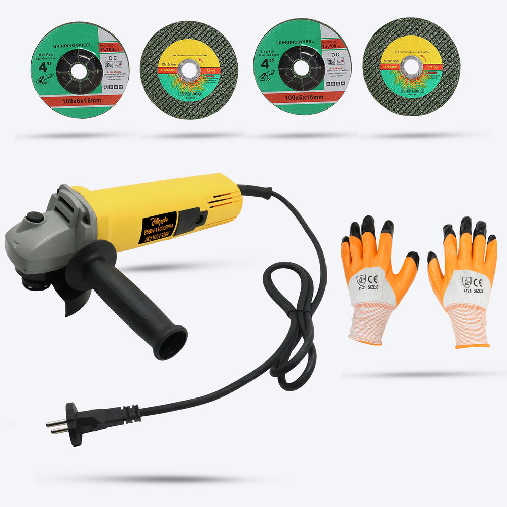 Hillgrove HGCM13M1 Angle Grinder With Gloves And 2Pcs Metal Cutting Wheel, 2Pcs Grinding Wheel  (100 mm Wheel Diameter)