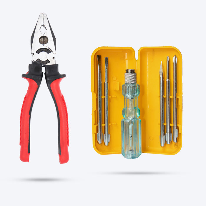 Hillgrove HGCM153M1 8inch Heavy Duty Grip Multipurpose Combination Pilash Plier Hand Tool Lineman Plier with 5in1 Screwdriver Set