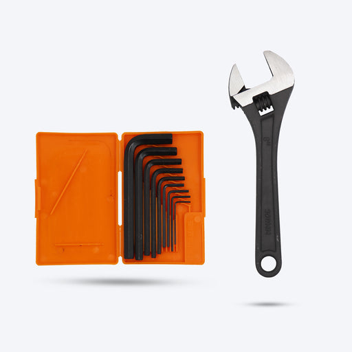 Hillgrove HGCM173M1 Universal Multi-Function Professional 8 inch with 0-26mm Opening Capacity Adjustable Wrench with 9Pcs Hex Allen Key