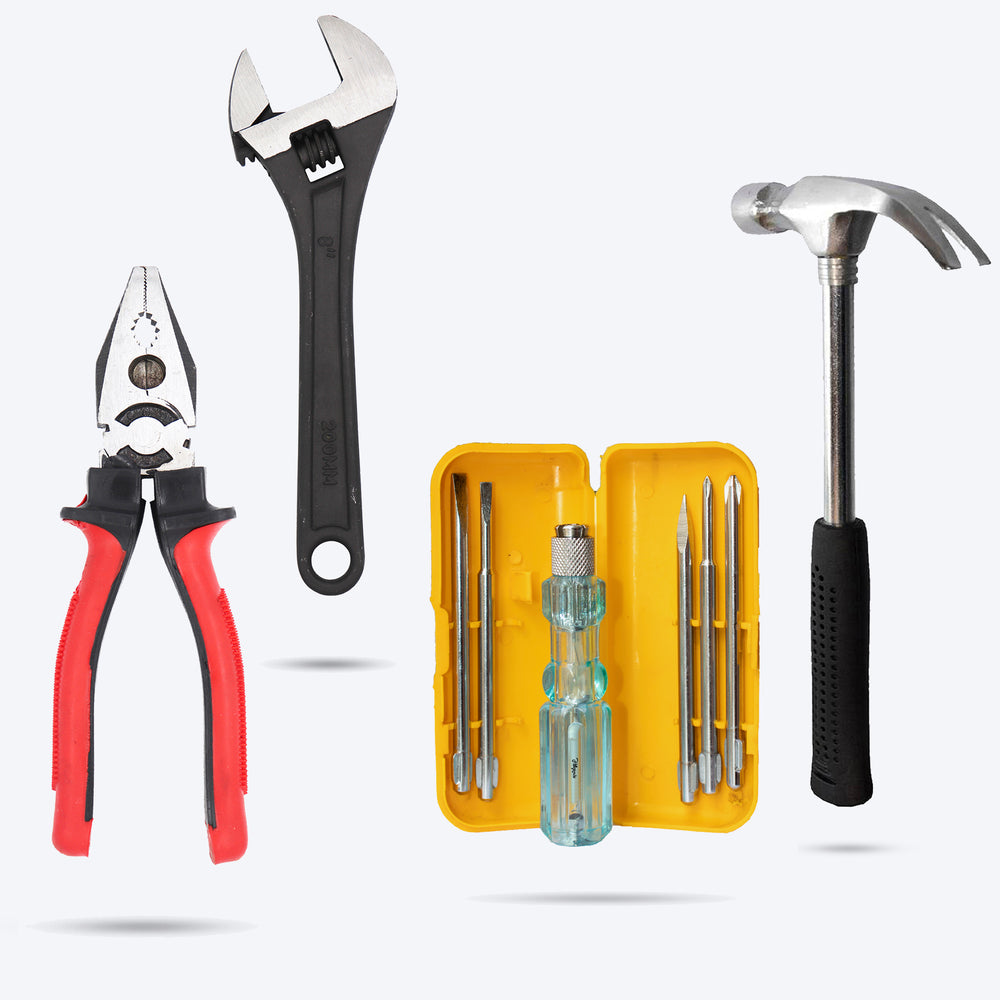 Hillgrove HGCM174M1 Universal Multi-Function 8inch Adjustable Wrench Spanner Hand Tool with 8inch Plier, 5in1 Screwdriver Set, Claw Hammer