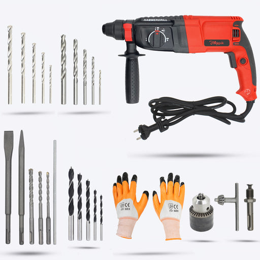 Hillgrove HGCM252M1 26mm Hammer Impact Drill Machine Forward/Reverse Rotation with Drill Chunk(13mm),SDS Adapter, HSS+Wood+Masonry Bit Set for Making Holes in Metal/Wood/Concrete Hammer Drill (26 mm Chuck Size, 1200 W)