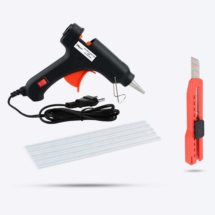Hillgrove HGCM279M1 Electric 20W Hot Glue Gun With 5 Pcs Hot Melt Glue Stick and Utility Knife for Craft, Art, Decoration Work Standard Temperature Corded Glue Gun (7 mm)