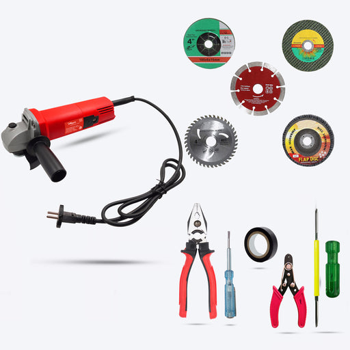 Hillgrove HGCM289M1 Professional High Quality Angle Grinder Machine with 5 Wheels for Grinding/Polishing/Cutting and 5 Pcs Hand Tool Kit for Home Use