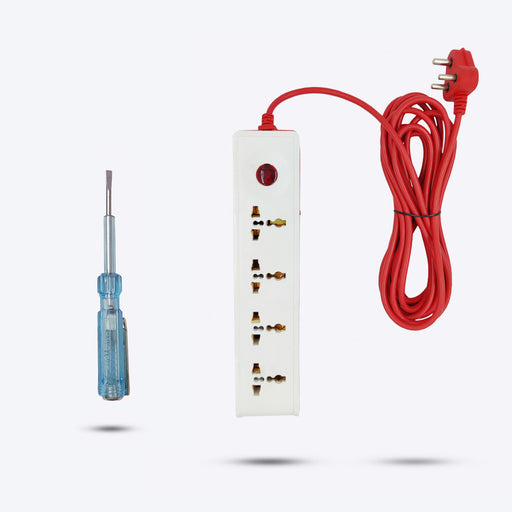 Hillgrove HGCM304M1 Power Extension Board with 4 Universal Socket and 1 Switch with Analog Line Tester and 5 Meter Long Cable Surge Protector for Home/Computer/Fridge 4  Socket Extension Boards (White)