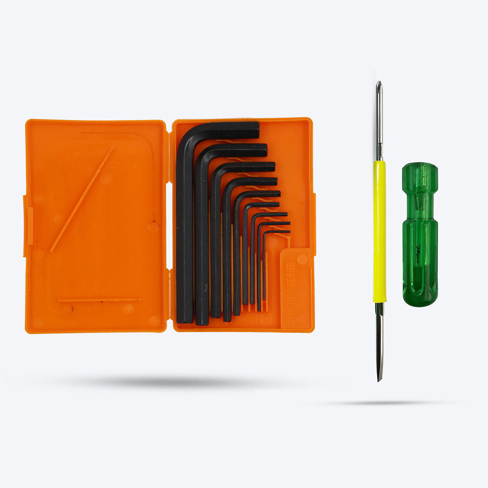 Hillgrove HGCM3M1 9 Pieces Full Hex Allen Key Kit with 2in1 Screwdriver Bolt Spanner Goti Wrench L Shape Repair Tool Set for Bike/Bicycle/Cycle/Guitar Allen Key Set