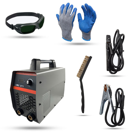 Hillgrove HGCM540M1 271Amp Arc Force Control, AC, Anti Stick, Hot Start Function With  Metal Brush and Safety Googles, Safety Gloves Digital Display IGBT Based VRD Technology MMA Inverter Welding Kit Machine