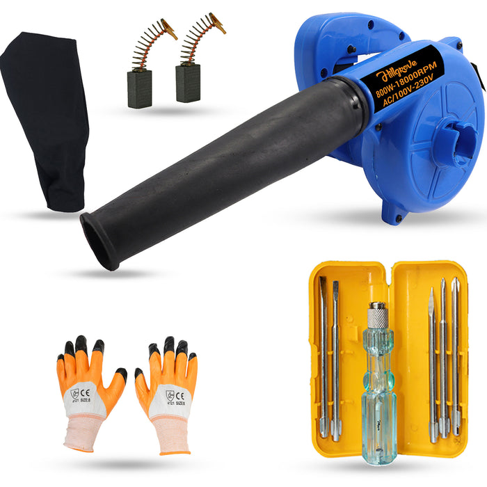Hillgrove HGCM661M1 800W-18000RPM Electric Air Blower and Suction Dust Cleaner for AC/Computer/Home with Carbon Brushes Air Gun Dust Cleaning Forward Curved Air Blower (Corded Vacuum)