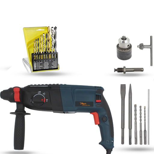 Hillgrove HGCM776M1 26mm Hammer Impact Drill Machine Forward/Reverse Rotation with 5Pcs SDS Plus Bits for Making Holes in Metal/Wood/Concrete Hammer Drill (26 mm Chuck Size, 1200 W)