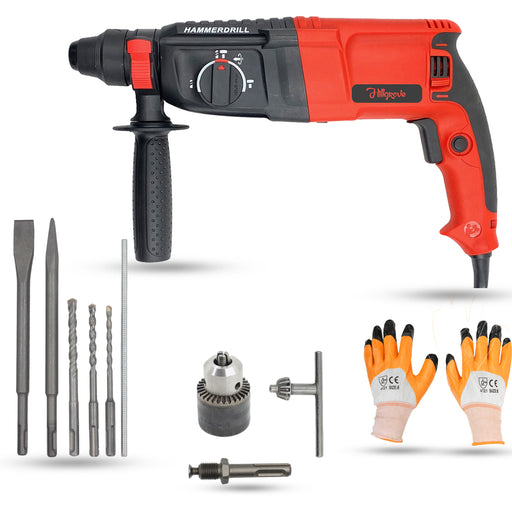 Hillgrove HGCM790M1 26mm Hammer Impact Drill Machine Forward/Reverse Rotation with 5Pcs SDS Plus Bits for Making Holes in Metal/Wood/Concrete Hammer Drill (26 mm Chuck Size, 1200 W)