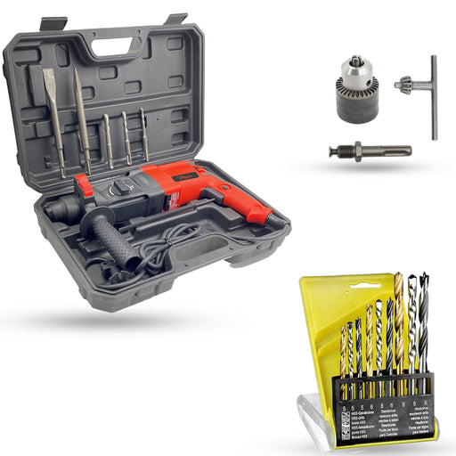 Hillgrove HGCM803M1 26mm Hammer Impact Drill Machine Forward/Reverse Rotation with 5Pcs SDS Plus Bits for Making Holes in Metal/Wood/Concrete Hammer Drill (26 mm Chuck Size, 1200 W)