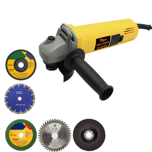 Hillgrove HGCM890M3 4inch Professional Heavy Duty Angle Grinder Machine with 5Pcs Cutting , Polishing and Grinding Wheels