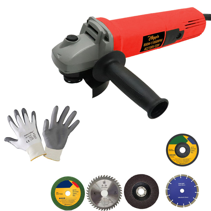 Hillgrove HGCM916M3 4inch Professional Heavy Duty Angle Grinder Machine with 5Pcs Cutting , Polishing and Grinding Wheels