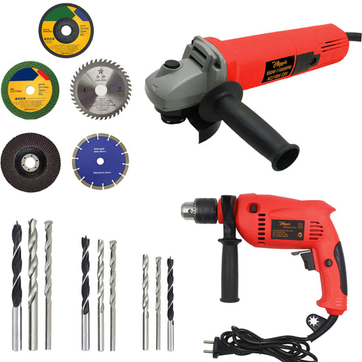 Hillgrove HGCM920M1 4inch Professional Heavy Duty Angle Grinder with 13mm Power Drill Machine and 5Pcs Cutting , Polishing and Grinding Wheels