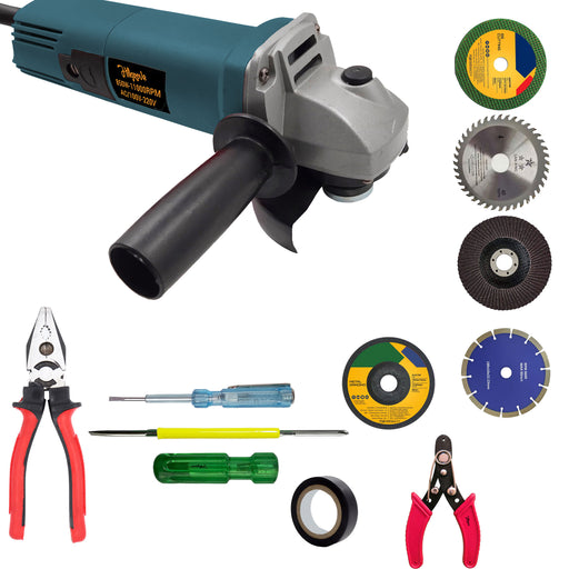 Hillgrove HGCM936M3 4inch Professional Heavy Duty Angle Grinder Machine with 5Pcs Hand Tool Kit and 5Pcs Cutting , Polishing and Grinding Wheels