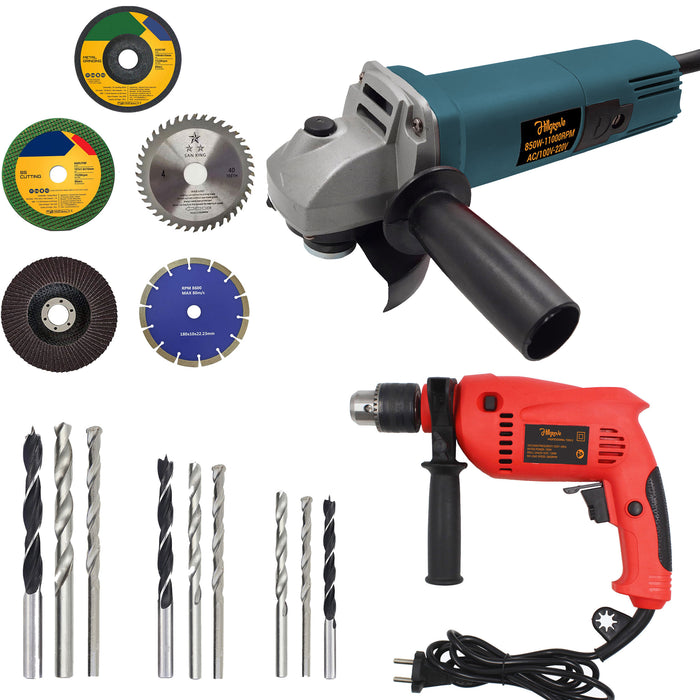 Hillgrove HGCM942M3 4inch Professional Heavy Duty Angle Grinder with 13mm Power Drill Machine and 5Pcs Cutting , Polishing and Grinding Wheels