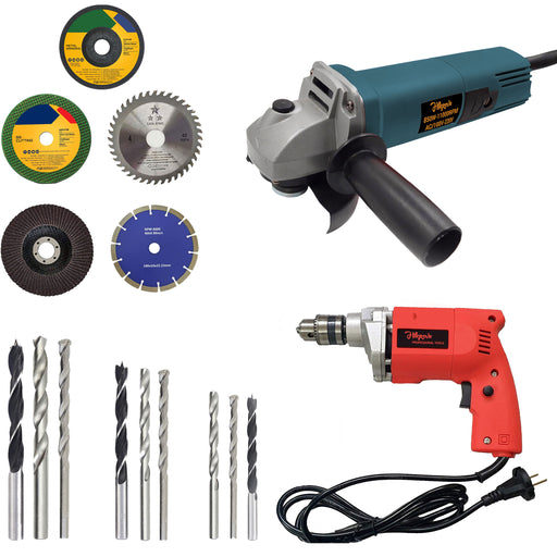 Hillgrove HGCM946M1 4inch Professional Heavy Duty Angle Grinder with 10mm Power Drill Machine and 5Pcs Cutting , Polishing and Grinding Wheels