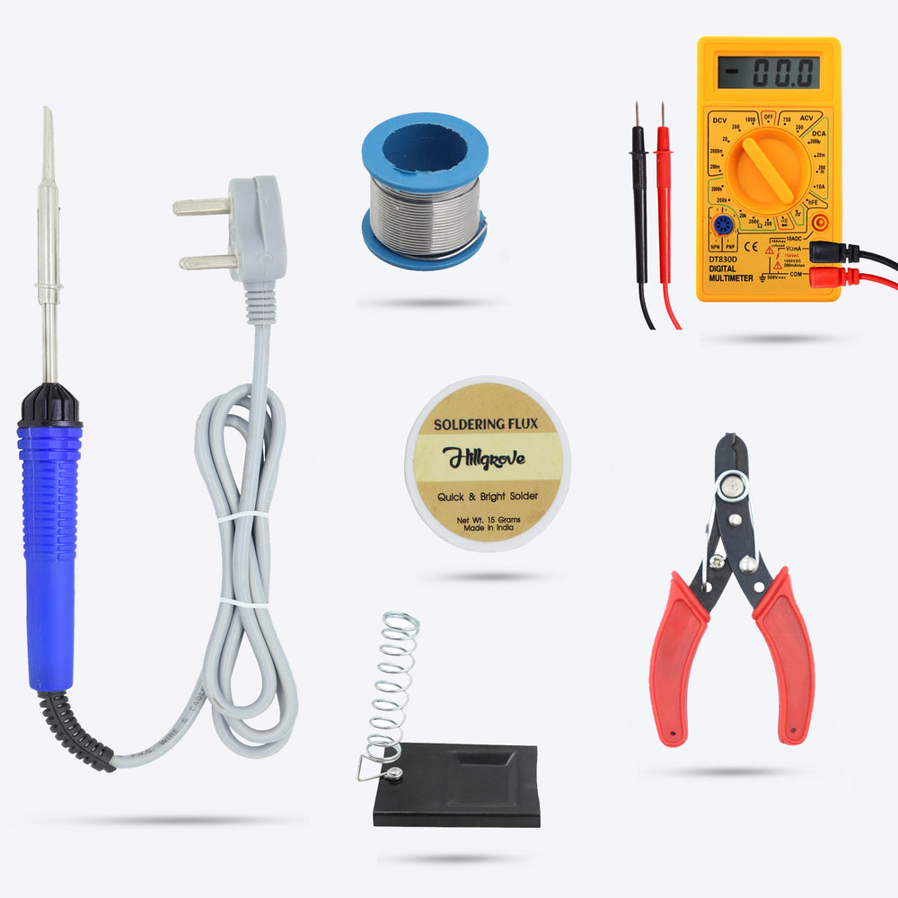 Hillgrove HGCM99M1 Electronic 6in1 Mobile Soldering Iron Equipment Tool Machine Combo Kit Set with Digital Multimeter 25 W Simple (Flat Tip)