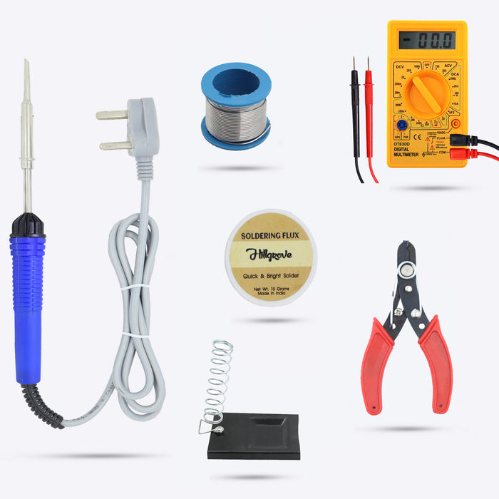 Hillgrove HGCM99M3 Electronic 6in1 Mobile Soldering Iron Equipment Tool Machine Combo Kit Set with Digital Multimeter 25 W Simple (Flat Tip)