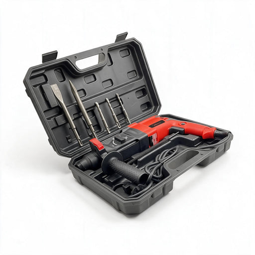 Hillgrove H26H9 1200W Rotary Hammer Drill** with 3 modes, 26mm chuck, forward/reverse rotation & 5 drill bits. Industrial-grade power for drilling concrete, wood & metal. Durable, high-performance drill for home & professional use.