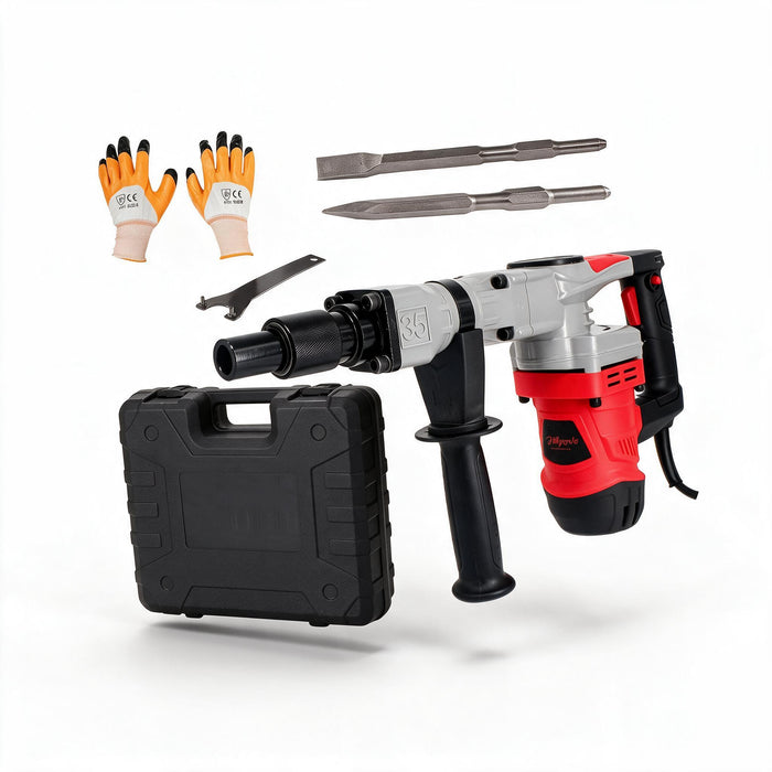 Hillgrove HGCM1398M1 2000W 100% Copper Winding 7Kg Concrete Demolition Hammer Chipping Hammering Drilling Breaker Drill Machine 7Kg Kit Set