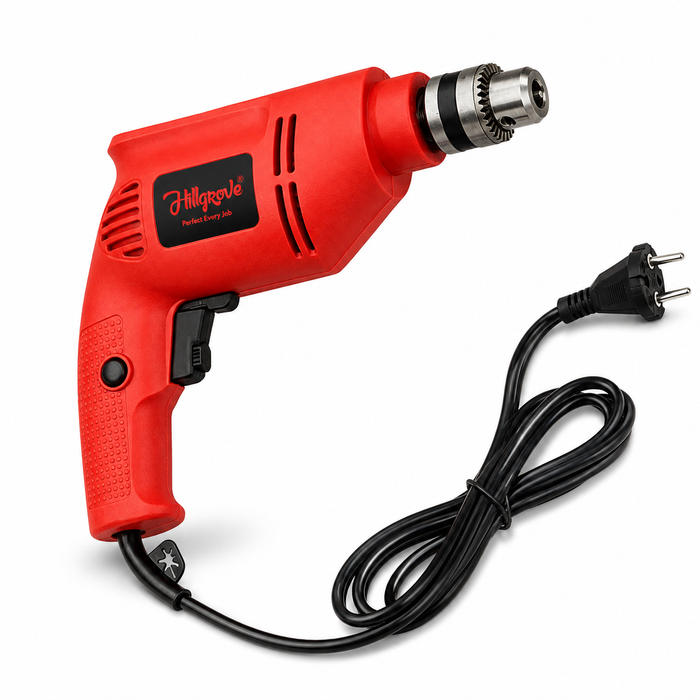 Hillgrove HGCM1664M2 600W 10mm 100% Copper Winding Electric Mini Screw Drilling Wall Hole Small Power Drill Machine Kit Set for Home Use with Reverse Forward Function