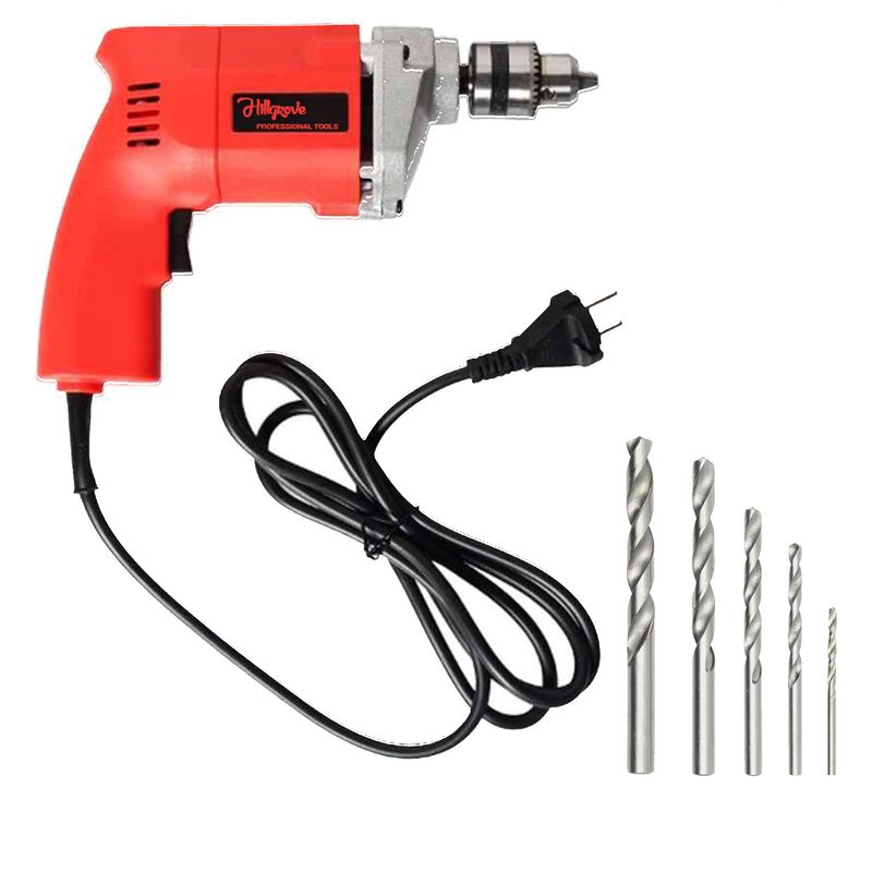 Hillgrove 100% Copper Winding HGCM1016M3 500W Drill Machine with 5Pcs HSS 100% Copper Winding HGCM1016M3 500W Drill Machine with 5Pcs HSS Pistol Grip Drill (10 mm Chuck Size)